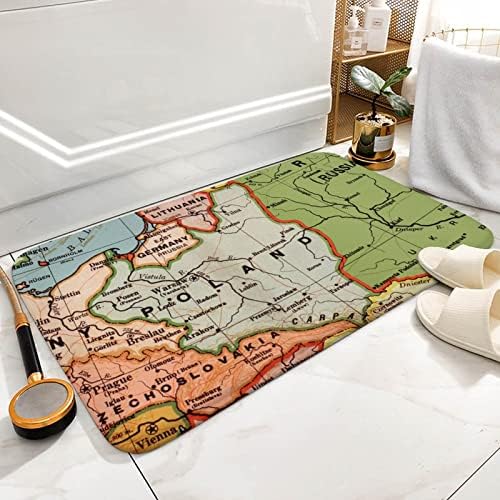 Vintage Karta Evrope prostirke za kupanje, Poljska flanel plišani dekor za kupatilo tepih podni tepih