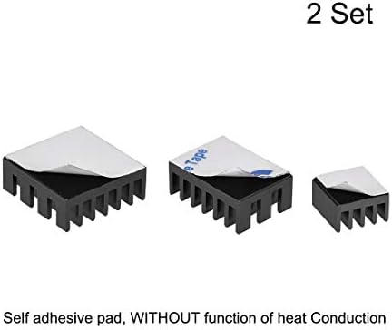 Uxcell crno samoljepljivo aluminij hladnjak za RPI, 14x14x6mm, 14x10x6mm, 9x9x5mm, 2 set ukupno 6pcs
