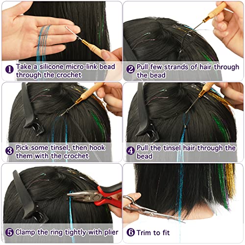 BARSDAR komplet šljokica za kosu s alatom, 10 boja 2000 pramenova sjajni šljokice za kosu Fairy Glitter pjenušava