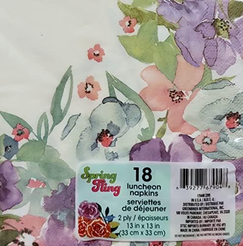 Vodeni kolor opruga Fling Floral Ručak Papir Sapkins | Ružičasta, ljubičasta, zelena cvijeća | Uskršnji / proljeće,