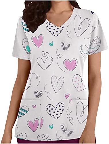 Oplxuo ženski dan zaljubljenih tiskani vrhovi V-izrez Cool T majica Radna odjeća Nurse Uniforme