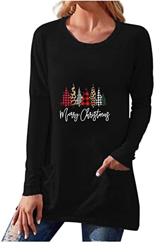 Božićne majice za žene smiješne duge tunike nose sa gamašima Dressingy dugih rukava sa dugim rukavima dukserica