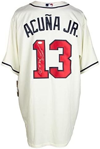 Ronald Acuna Jr. potpisala je Atlanta Braves krem ​​nike bejzbol dres NL Roy JSA - autogramirani mlb