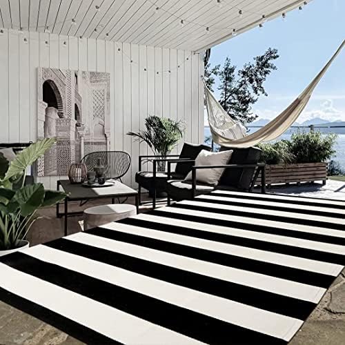 Crno-bijeli zatvoreni Vanjski Tepih, 5'x8' pamučni prugasti moderni tepih velike površine meka tkana periva seoska