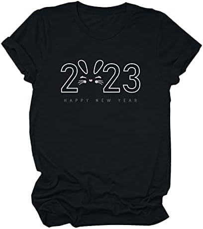 Kratke rukave za žene 2023 Sretna Nova Godina Casual Loose Fit Tshirts Moda Crewneck Tee Holiday bluze
