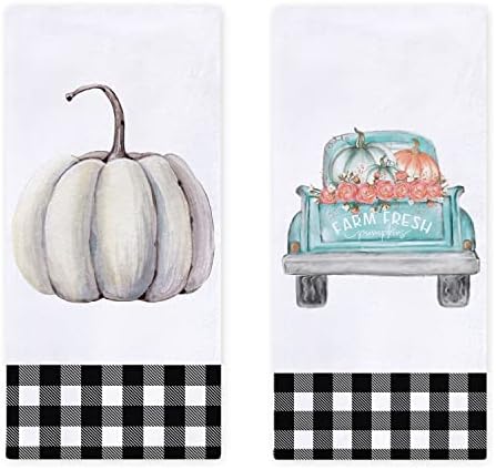 Jesen Pumpkin Home Kuhinjski ručnici za suđe Set od 2, jesen Pumpkin Truck seoska kuća upijajuća tkanina za brzo sušenje dekorativni ručnici za čaj za kuvanje i pečenje 18 x 28 inča
