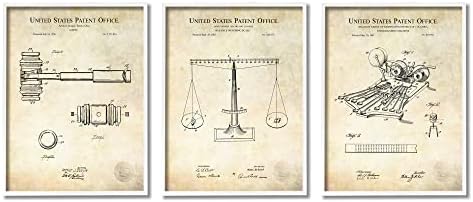 Stupell Industries Vintage Sudnica patenti sudija skala čekić i stenograf, dizajn Karl Hronek