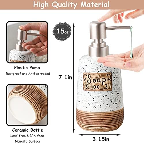 Rustikalni bijeli keramički sapun, 15oz Moderni dekor sapun sa sapunom sa zlatnom plastičnom pumpom i lijevkama,