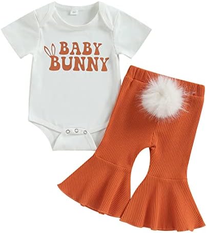 Lamuusaa Novorođenčad Dječja djevojka Uskršnja outfit kratki rukav Baby Bunny Romper zapaljene hlače zvona