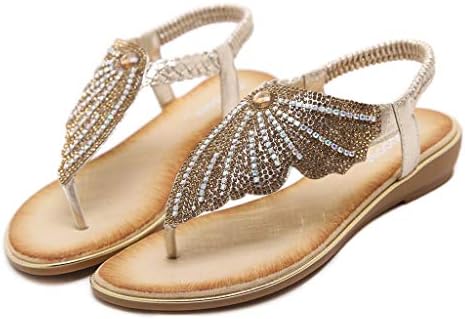 PGUJUNI sandale za žene Dressy Ljeto, Žene Dressy ravne sandale Udobno slatko kristalno sandala čipka