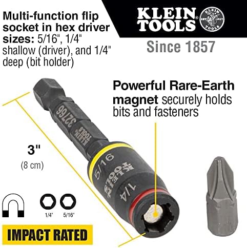 Klein Tools 32768 Impact Driver, 3-u-1 & amp; 7-U-1 Impact Flip Socket Set, 6 Hex veličine vozača plus 1/4-inčni