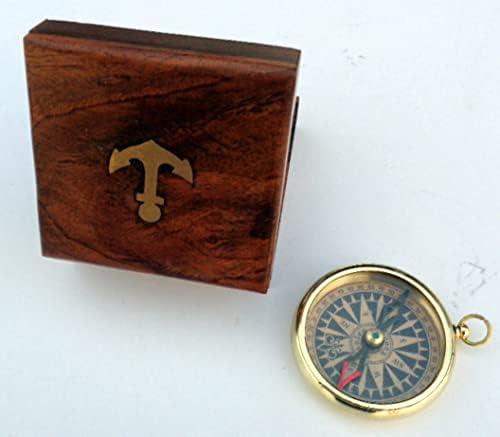 Starinski vintage džepni kompas pomorski sa drvenim kutijom najbolji poklon
