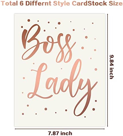 Haooryx 6kom Boss Lady Wall Art Rose Gold inspirativni citat Cardstock Art Print Office Decor