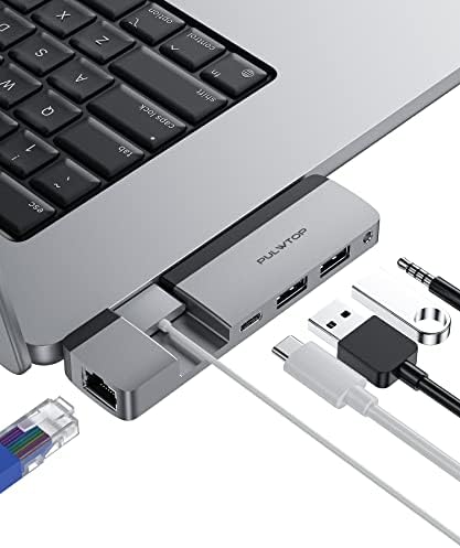PULWTOP USB C Hub za MacBook, USB C Hub Multiport Adapter sa multifunkcionalni USB C Port, Gigabit Ethernet, 2