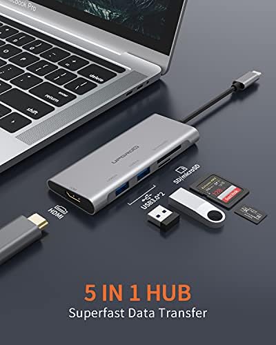 UPGROW USB C do HDMI čvorišta, Adapter tipa C 5 u 1 sa 2 USB 3.0 porta, 4K@30Hz HDMI, čitač SD/TF kartica,