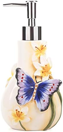 Forlong keramički dozator sapuna, 3D ručno oslikani leptir i ljiljani cvijet Slotiranje dispenzer kupaonica