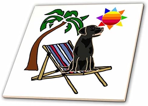 3drose smiješni crni Labrador retriver pas na plaži stolica i Palma-pločice