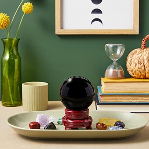 Juvale mala crna opsidijanska sfera, dekorativna Kristalna lopta od 80 mm/3,1 inča sa postoljem za meditaciju, Iscjeljivanje, Feng Shui, Kućni dekor u stilu vještica, dekoracije kancelarijskog stola