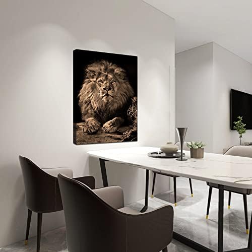 Rnnjoile Lion Canvas Prints Powerful Wild Animal Painting Picture Black and Brown zid dekoracije za spavaonice