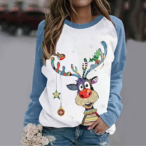 Blok u boji ružni božićni džemper za žene smiješne haljine za rezanje grafičkih dukseva Crewneck majice