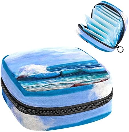 Torba za period, torba za sanitarnu ubrusu, držač za pad za period, šminka torbica, plavi oceanski uzorak plaže