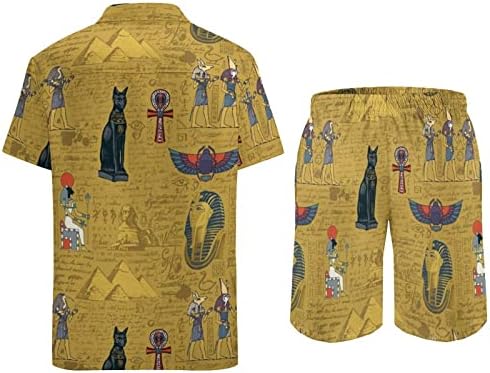 Weedkeycat drevni bogovi Egipta Muška odjeća za plažu 2 komada Havajska gumba dolje majica kratkih rukava i kratkih rukava