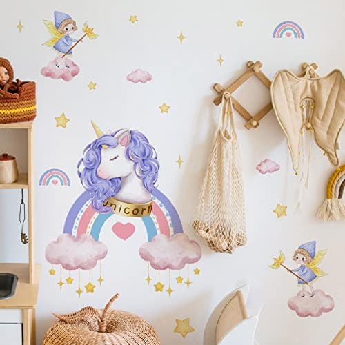 Unicorn Rainbow zidne naljepnice Fairy Pink Clouds zidne naljepnice za djevojčice spavaća soba Dječiji Dječiji zidni dekor