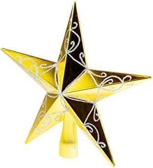 Pametne kreacije Božić 7 inčni drveni topper sjajni zvjezdani ukras, sjajni krot za odmor Décor, zlato