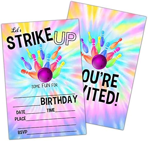 Nyctug kravata boja šareni poziv za rođendan bowling, hajde da pokupimo! Pozovite kartice za