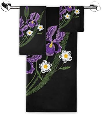 Naanle trodijelni ručnik, ljubičasto iris cvijeće Daisy vez za print Spring Purple Cvjetni ručnik za kupanje,