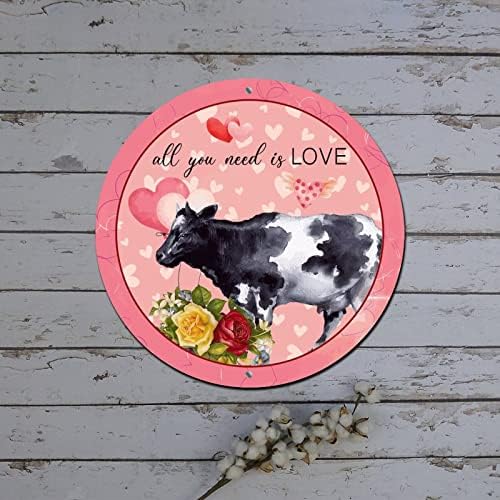 Okrugli metalni valentinovo vijenac potpisuje sve što trebate je ljubav sa životinjama krava crvena