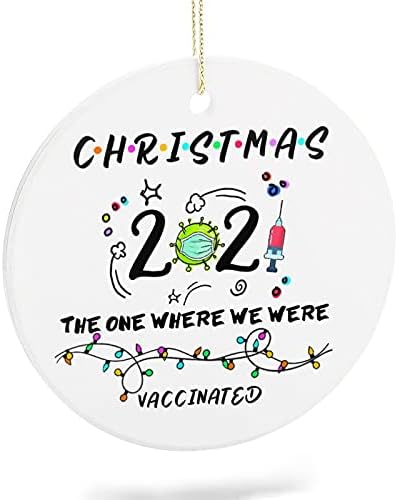 2021 Božić Ornament keramički dvostrani štampani okrugli ukrasi za Božić 2021 vakcinisani smo smiješne ideje