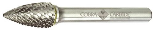 Cobra Carbide 10957 mikro zrna čvrstog Karbidnog stabla sa šiljastim krajem, dvostruki rez, oblik G SG-43, 1/8 prečnik drške, 1/8 prečnik glave, 3/8 dužina rezanja