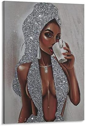 Afroamerička Crna žena Srebrna Glitter teksturirana platna Print Poster platnena zidna umjetnička