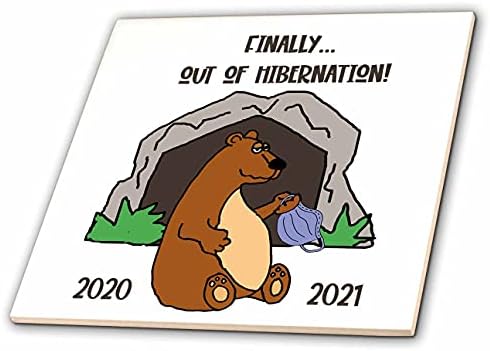 3drose Funny Bear izlazi iz hibernacije bez maske Pandemic Cartoon-Tiles
