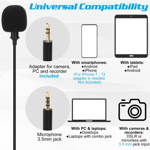 Profesionalni ocena Lavalier rever mikrofon za Samsung Galaxy M01 kompatibilan sa iPhone telefonom ili blogovima fotoaparata Vlogging ASMR snimanje video maleni mikrofon s jednostavnim isječkom na sistemu