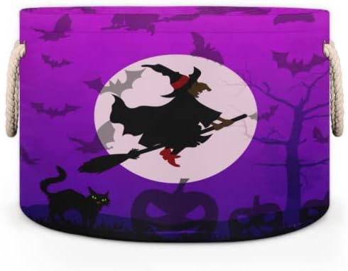 Halloween Wizard Bat Black Cat Velike okrugle košare za skladištenje basketa za pranje rublja s ručkim košarom