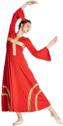 Rexreii Womens Hraise Cross Bowship haljina Bell rukava Loot Fit Metallic Ruffles Liturgical