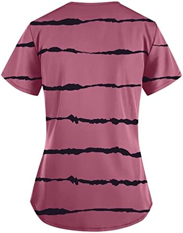 NOKMOPO WOMENS T košulje Casual Pamuk Modni V-izrez Kratki rukav sa džepovima Stripes Ispisani vrhovima