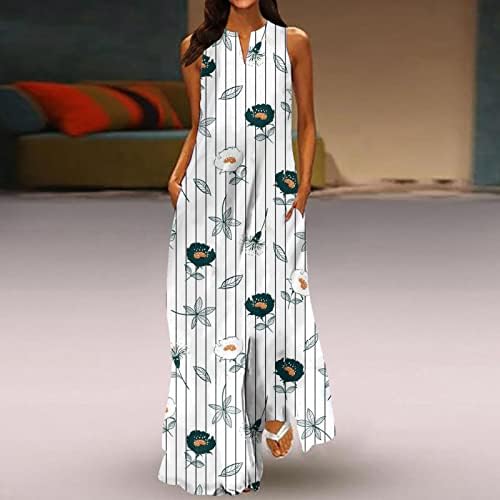Ženski ljetni casual print bez rukava V izrez Maxi Labava haljina Boho Beach Long Cami Seunderss