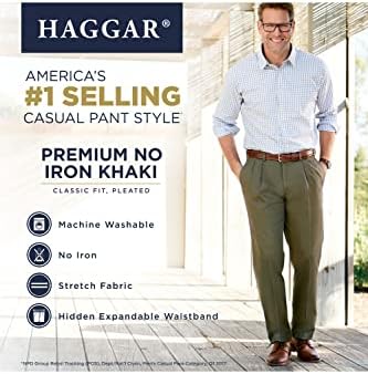 Haggar muške Premium bez željeza kaki Classic Fit Pleat ispred redovne i velike & amp ;Visok veličine
