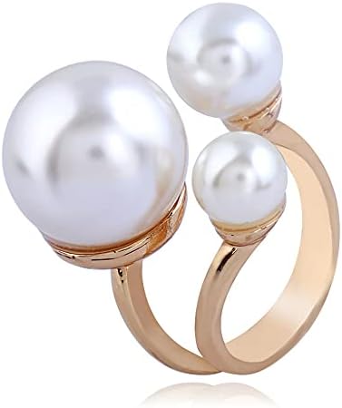 3 Pearls Promise Ring for Women Girls Izjava proširivo podesivo velika imitacija Pearl Ball Open Band Wrap Rings Comfort Fit angažman vjenčanje Majčin dan nakit veličina 7-9