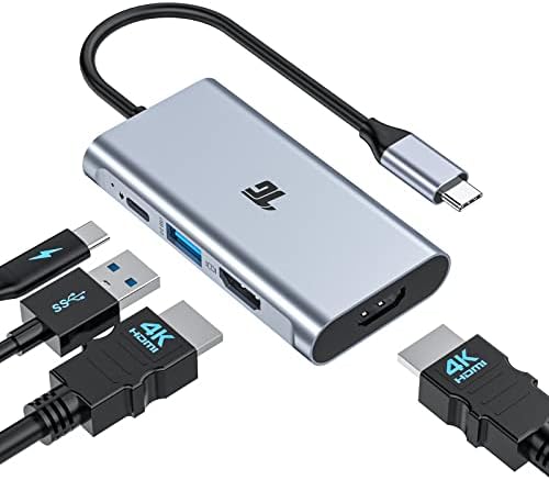Tiergrade USB C na HDMI Adapter, 4-u-1Type C na Dual HDMI Adapter, Thunderbolt 3 Adapter sa 2 HDMI porta, 100W
