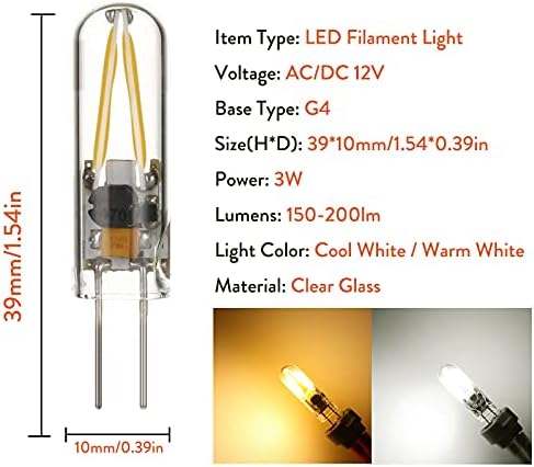 Niskonaponska svjetla 20kom AC/DC12V Mini G4 LED Sijalice COB filament stakleni poklopac sveća lampa