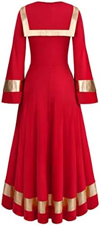 Owlfay Womens Metallic Gold Liturgical Plesna haljina Ruffle Bell rukava Labavi fit fit duljina plesna