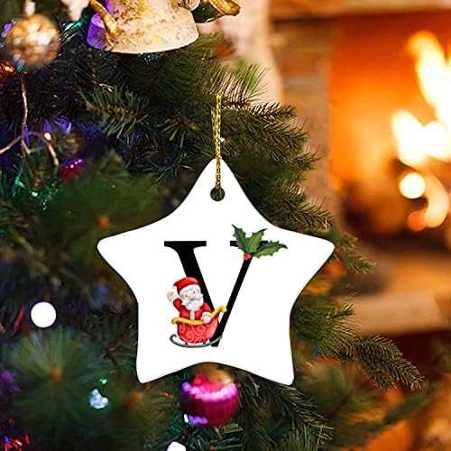 Prilagođeni inicijali slovo V Ornament Božić keramički Božićni Ornamenti 3 inčni cvetni Ornament snjegović