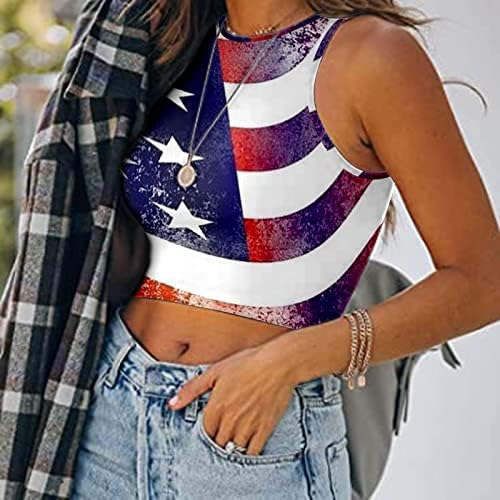 4th of July Crop Tops for Women Casual Summer Sexy Sleeless Cami Shirt USA Flag Stripes Tie-Dye Shirts Cropped