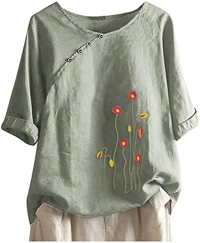 Posteljine za žene, cvjetni uzorak Ispis 3/4 rukava Crewneck Comfy posteljina majica ženske vrhove, tee i bluze