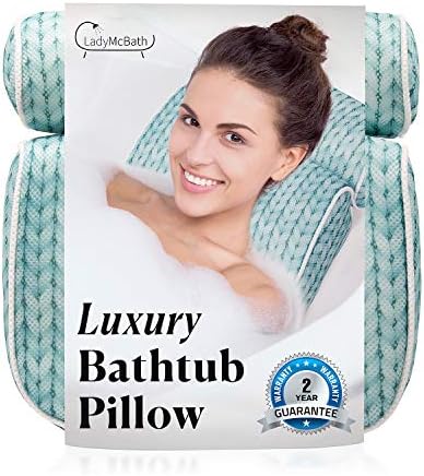 Lady McBath jastuk za kupanje - luksuzni jastuci za kupanje za vrat u kadi i podrška za stražnju stražnju stranu - Snažne usisne čaše, aparat za pranje uređaja za opuštanje za opuštanje