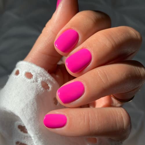 Prolećni nokti, kratka presa na noktima čista boja, KQueenest Hot Pink Petite lažni nokti,kratki okrugli